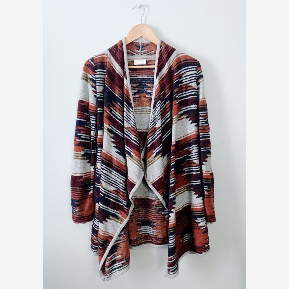 🔥 SALE Lucky Brand Aztec Draped Cotton Blend Sweater Cardigan Sz XS